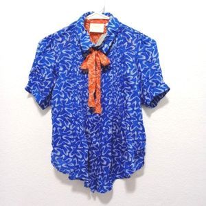 NWT Maeve Anthropologie Women's Diana Print Pleated Button Down Top size 00P